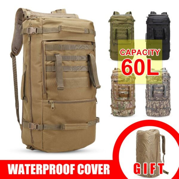 60L Large Military Tactical Backpack Men Handbag Outdoor Hiking Travel Backpacks Camping 3D Rucksack Bags With Waterproof Cover